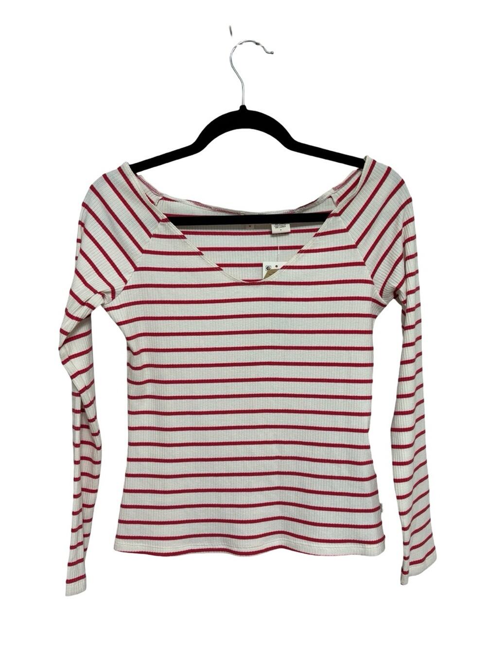NEW Levi’s V-Neck Fitted Off The Shoulder Tee in Red Stripe - Size M